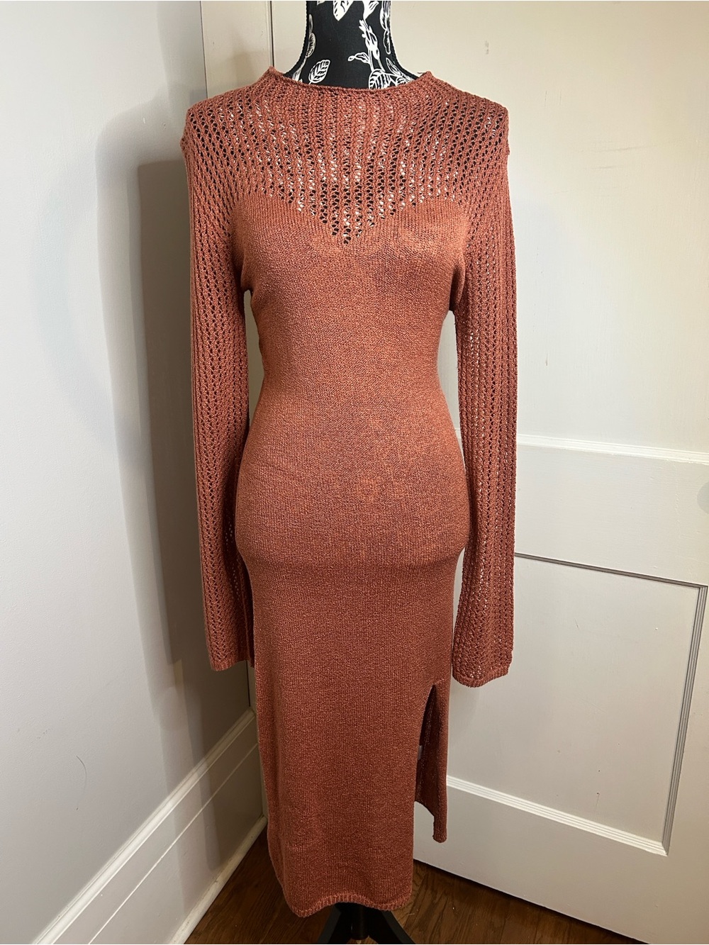 Almost Famous Rust Knit Long Sleeve Midi Dress XL
